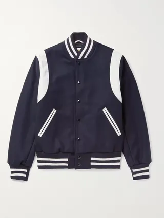 The Hayes Leather-Panelled Wool-Blend Bomber Jacket