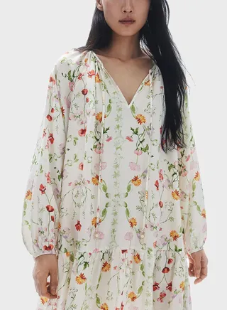 Printed Tiered Belted Dress