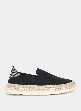 Textured Straw Detail Sole Slip On Casual Shoes