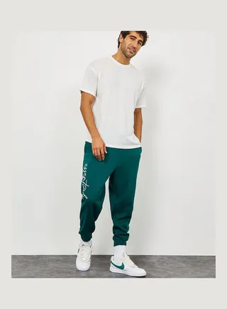 Slogan Print Oversized Fit Jogger with Slip Pocket