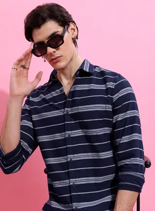 Stripe Print Slim Collar Casual Shirt