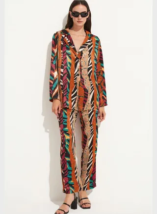 Patterned High Waist Pant & Jacket Set