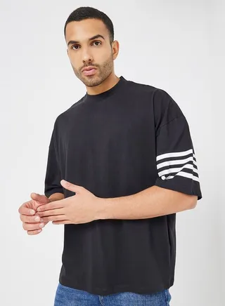 Striped Sleeve Boxy Fit Compact Jersey T-Shirt