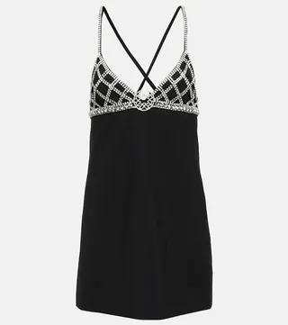 Heavy crystal-embellished crepe minidress