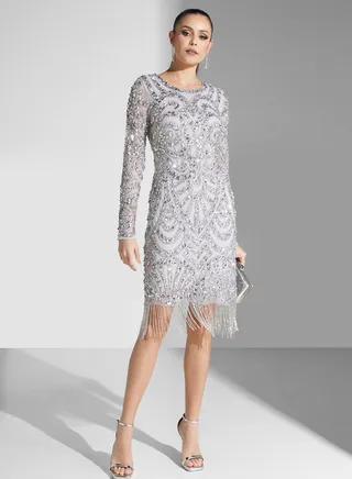 Embellished Mesh Detail Dress