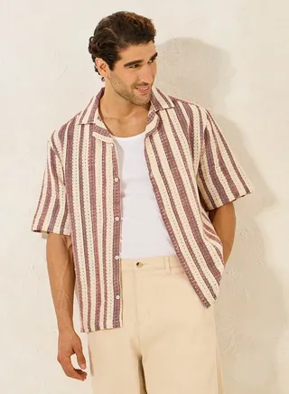 Striped Resort Collar Relaxed Knit Shirt