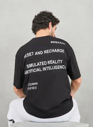 Back Slogan Print Drop Shoulder Oversized T-shirt