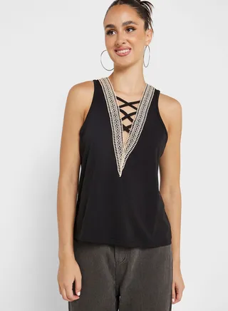 Embroidered Lace Detail Top