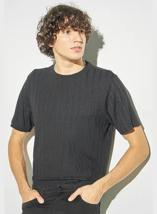 Textured Crew Neck T-Shirt