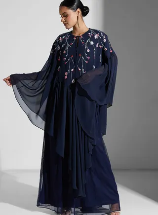 Asymmetric Front Split Broidered Dress