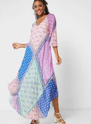 Asymmetrical V -Neck Printed Dress