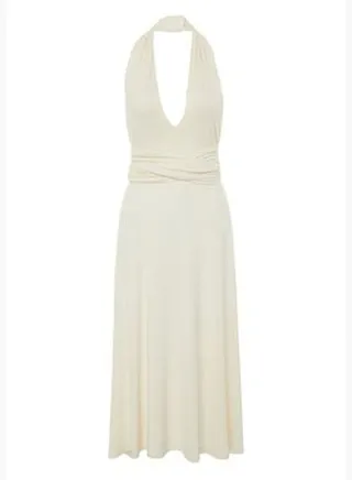 Ecru Belted Maxi Knitted Tie Beach Dress TBESS21EL2992