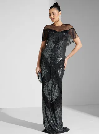 Fringe Mesh Detail Dress