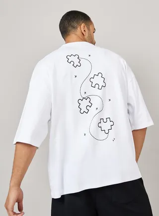 Back Puzzles Graphic Print Interlock Boxy Fit T-Shirt