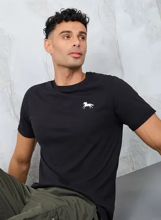 Horse Graphic Regular T-Shirt with Sleeve Turnup
