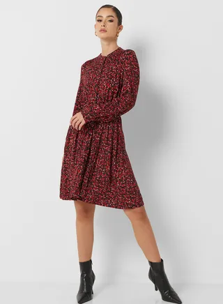 Belted Button Detail Shirt Dress