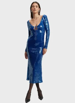 Puff Sleeve Cut Out Sequin Dress