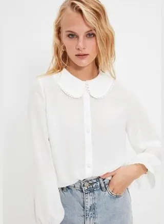 White Baby Collar Frilly Woven Shirt TWOAW21GO0717
