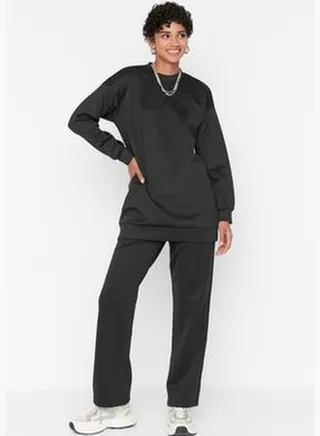 Black Crew Neck Scuba Knitted Tracksuit Set TCTAW23EN00004