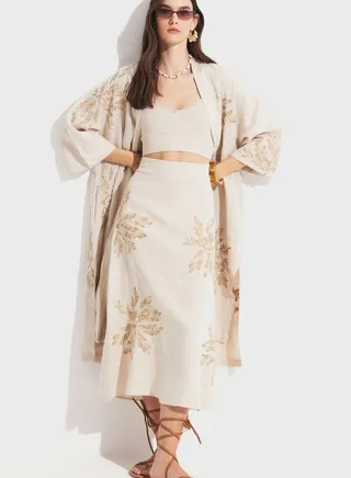 Embroidered High Waist Skirt