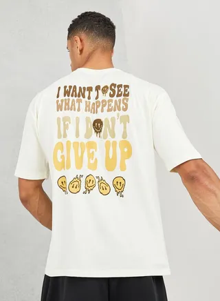 Oversized Back Emoji Slogan Print T-shirt