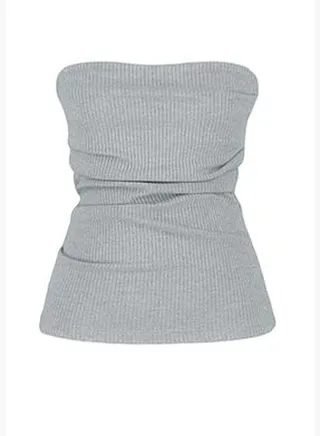 Gray Drape Detailed Lurex Strapless Knitted Blouse TWOSS24BZ00136