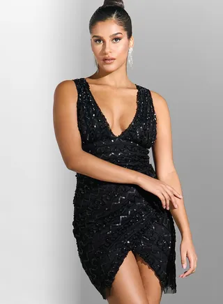 Overlap Detail Embellished Dress