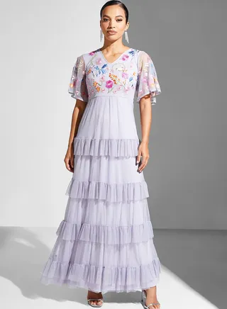 Embroidered Bodice Ruffle Detail Dress