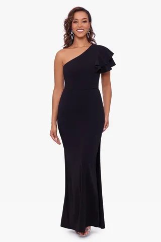 Scuba Crepe One Shoulder Ruffle Dress
