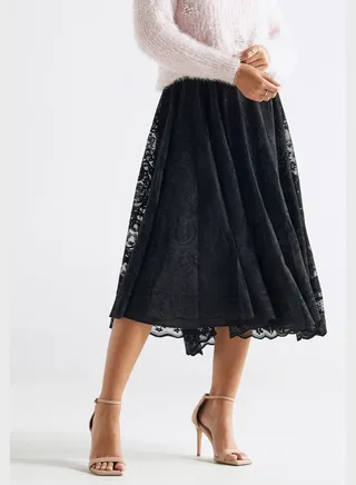 Lace Detail High Waist Skirt