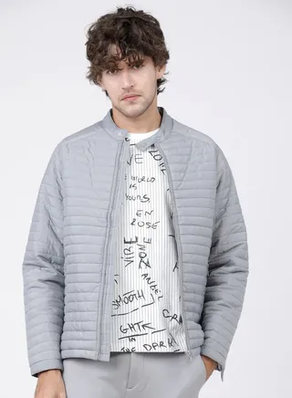 Solid Puffer Jacket With Zip Closure