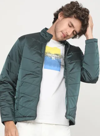 Solid High Neck Zip Up Bomber Jacket