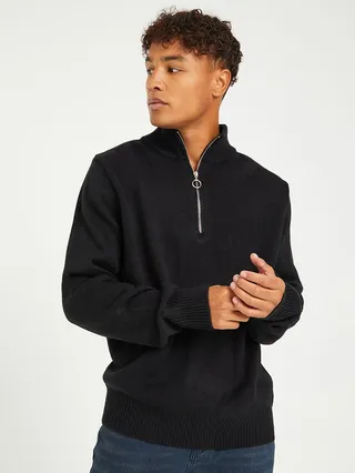 Zip Collared Long Sleeves Basic Sweater