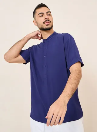 Viscose Grandad Collar Shirt