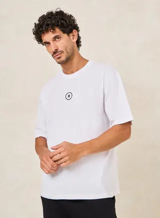 Minimal Chest Embroidery Oversized Cotton Rich T-Shirt