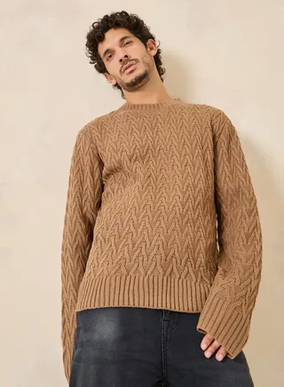 Cable Knit Relaxed Fit Crew Neck Jumper
