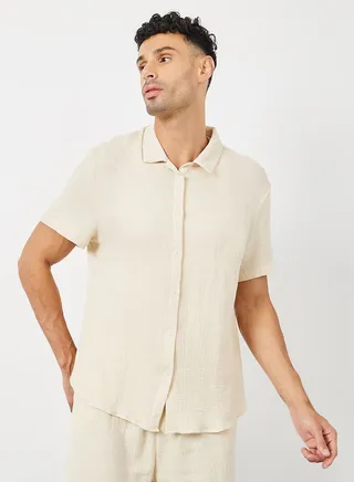 Crinkled Cotton Resort Collar Shirt