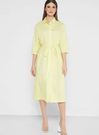 Self Tie Shirt Midi Dress