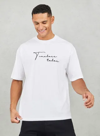Cotton Rich Oversized Embroidered Timeless Tales T-Shirt
