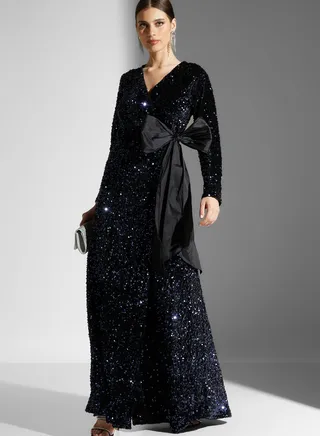 Dana Shimmer Wrap Dress With Tie