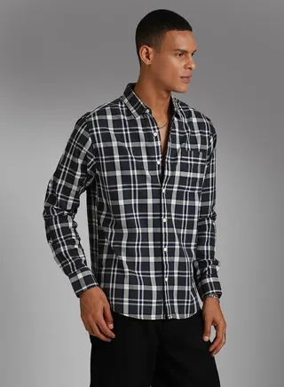 Tartan Checked Slim Collar Cotton Shirt