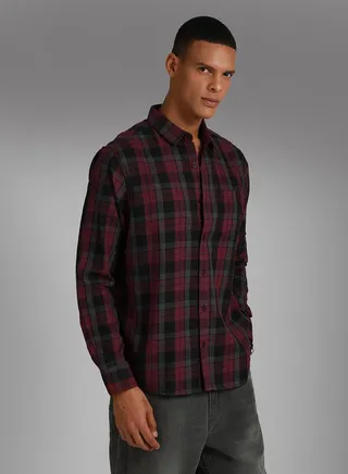 Tartan Checked Spread Collar Cotton Shirt