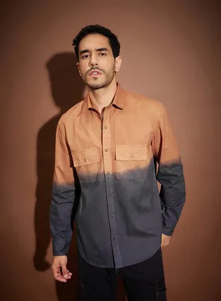 Ombre Flap Pocket Shirt with Long Sleeves