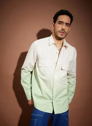 Ombre Flap Pocket Shirt with Long Sleeves