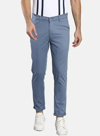 Solid Mid Rise Cotton Chino Trouser