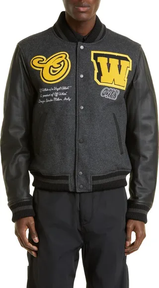 Cat Wool Blend & Leather Varsity Jacket