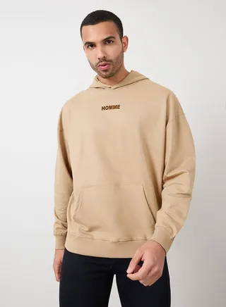 Oversized Flock Print Fleece Hoodie