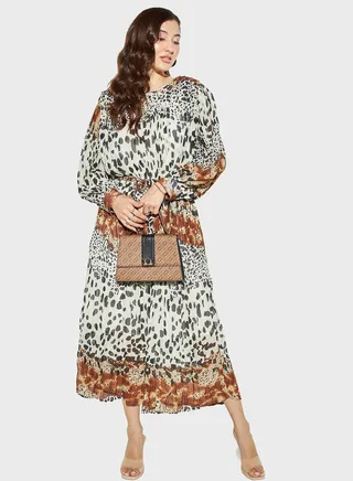 Puff Sleeve Tie Detailed Dress