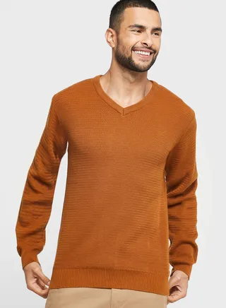 V Neck Cotton Knit Sweater