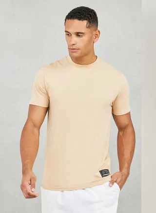 Badge Detail Mock Neck Regular Fit T-Shirt